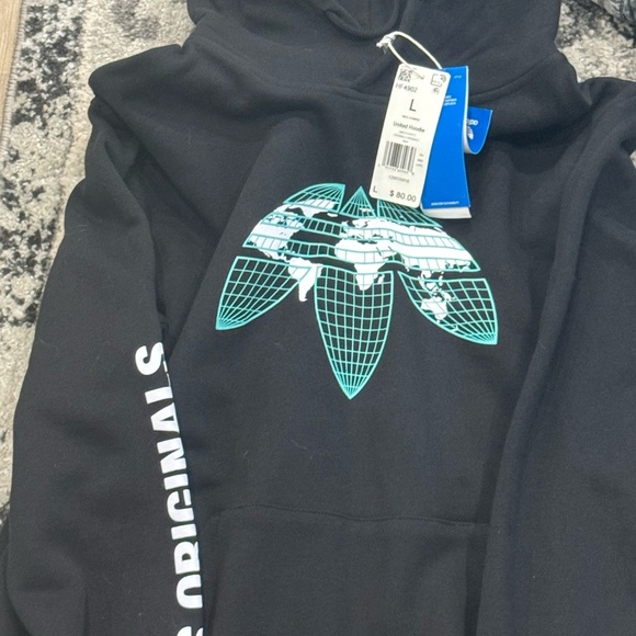 adidas Other - adidas Black Hoodie with Blue Graphic